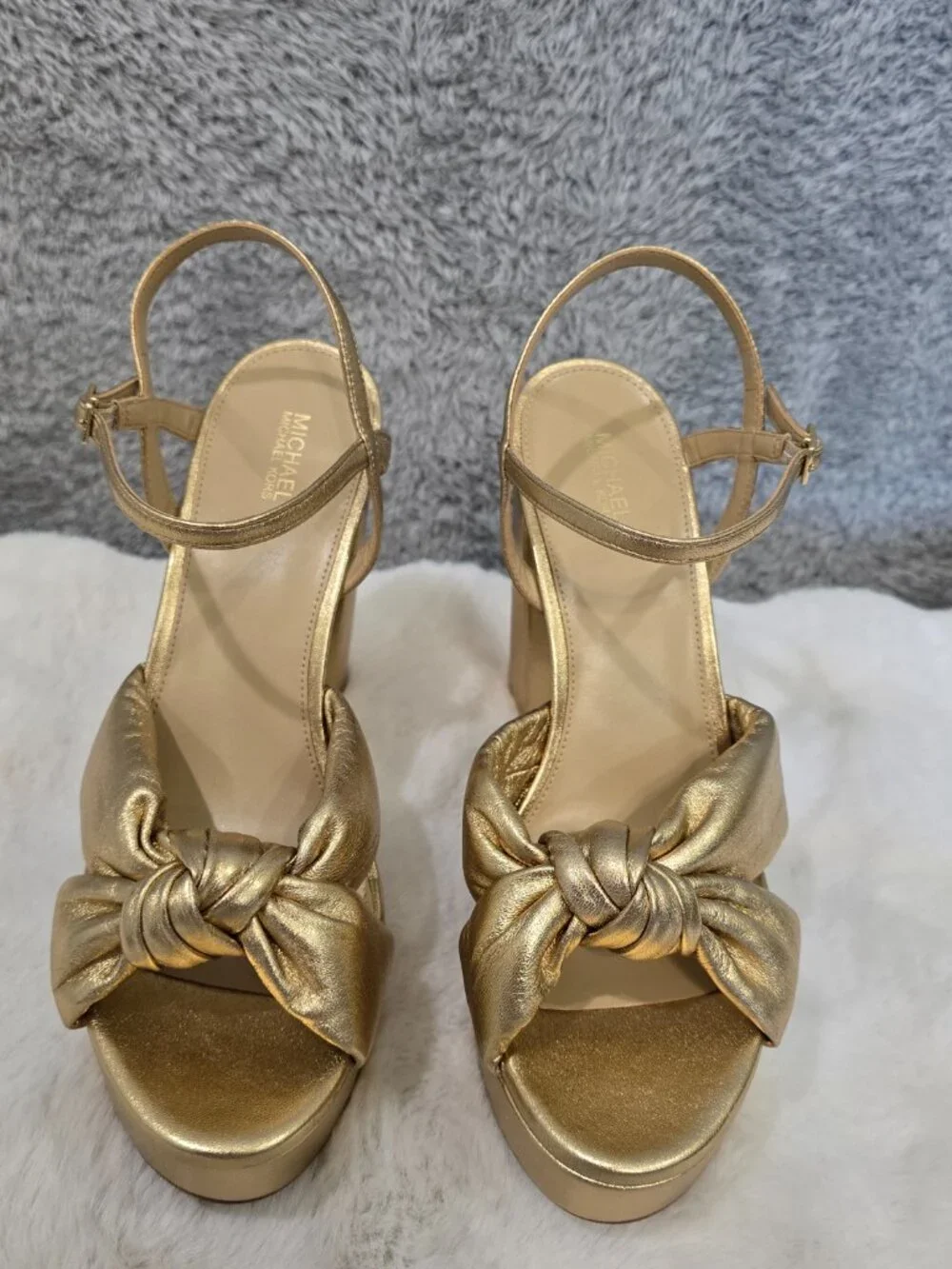 Michael Kors Josie Metallic Leather Knot Ankle Strap Platform Sandal Size 11 NEW